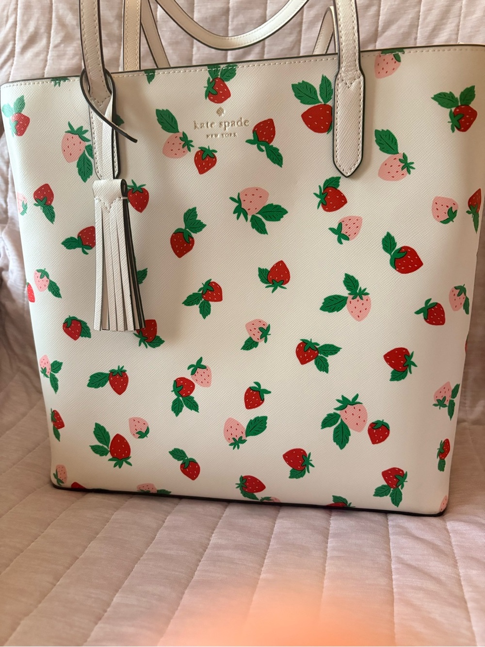 kate spade White Strawberry Print Tote with Red and Pink Accents - Picture 3 of 6